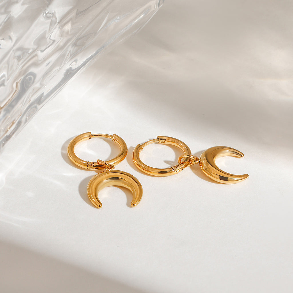 18K stainless steel moon pendant earrings