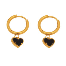 Load image into Gallery viewer, Stainless steel black agate heart-shaped pendant earrings
