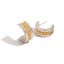 Load image into Gallery viewer, Stainless steel gold and silver color-matched C-shaped earrings