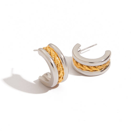 Stainless steel gold and silver color-matched C-shaped earrings