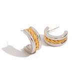 Stainless steel gold and silver color-matched C-shaped earrings