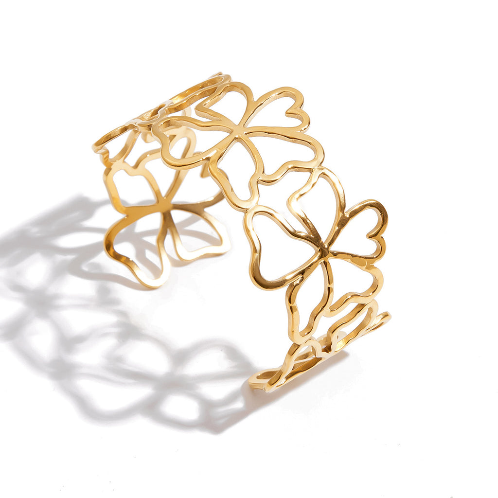 18K gold stainless steel hollowed-out flower opening bracelet