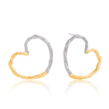 Load image into Gallery viewer, Gold and silver color-matched stainless steel heart-shaped exaggerated ear studs