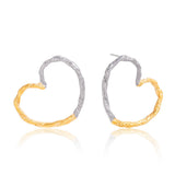 Gold and silver color-matched stainless steel heart-shaped exaggerated ear studs