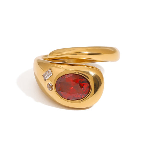 Stainless steel red zircon serpentine ring