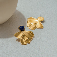 Load image into Gallery viewer, Lapis lazuli stainless steel flower stud earrings
