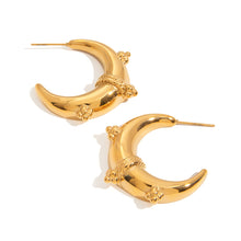 Load image into Gallery viewer, Golden stainless steel moon earrings