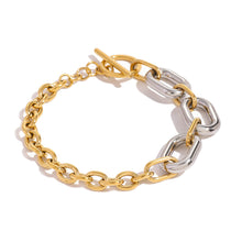 Load image into Gallery viewer, Stainless steel, gold and silver color-matched chain, oval smooth surface, hollowed-out circular OT buckle bracelet