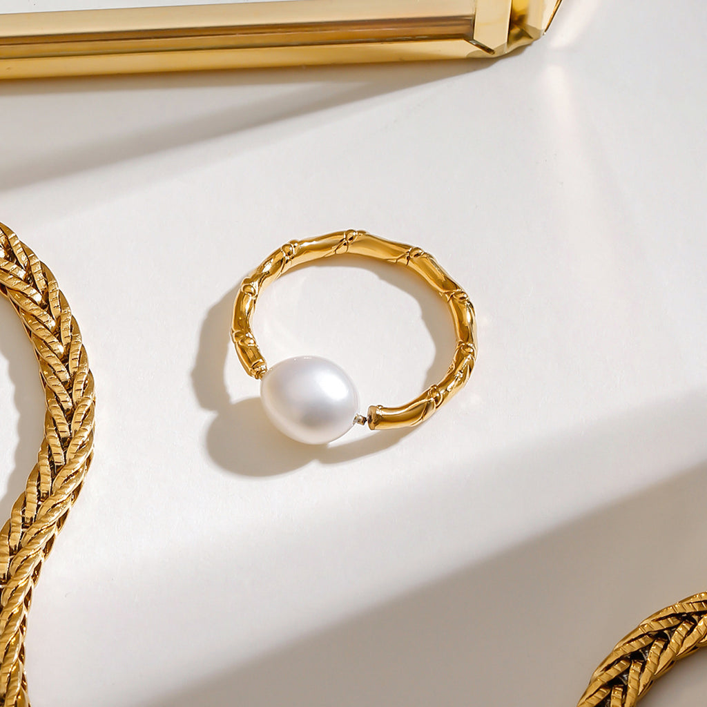 Stainless steel pearl twisted knot open ring