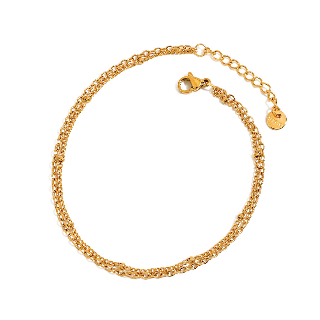 Golden stainless steel beaded chain, O-shaped chain, two-color anklets