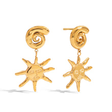 Load image into Gallery viewer, Golden stainless steel sun pendant earrings