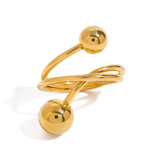 Golden stainless steel small round ball open ring