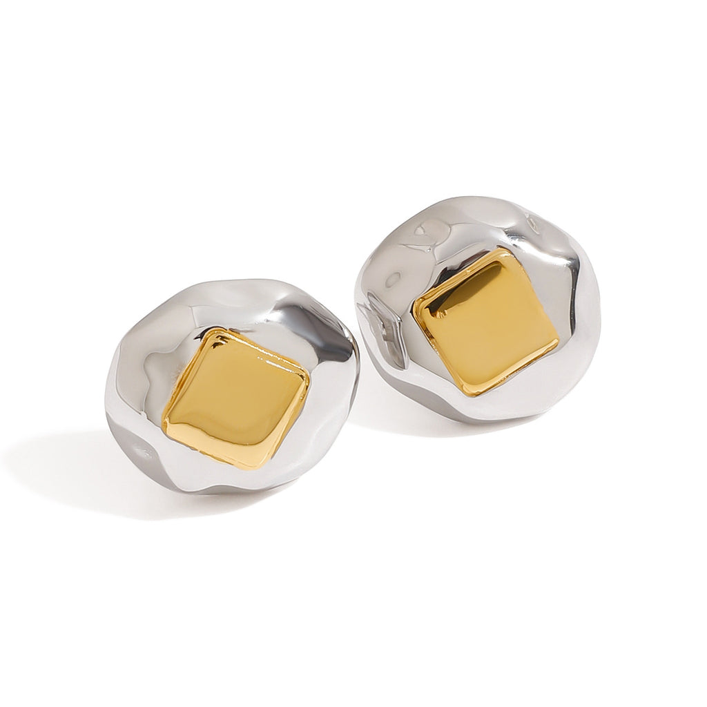 Stainless steel two-tone color-blocking square earrings