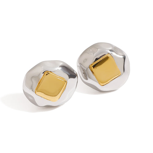Stainless steel two-tone color-blocking square earrings