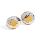 Stainless steel two-tone color-blocking square earrings