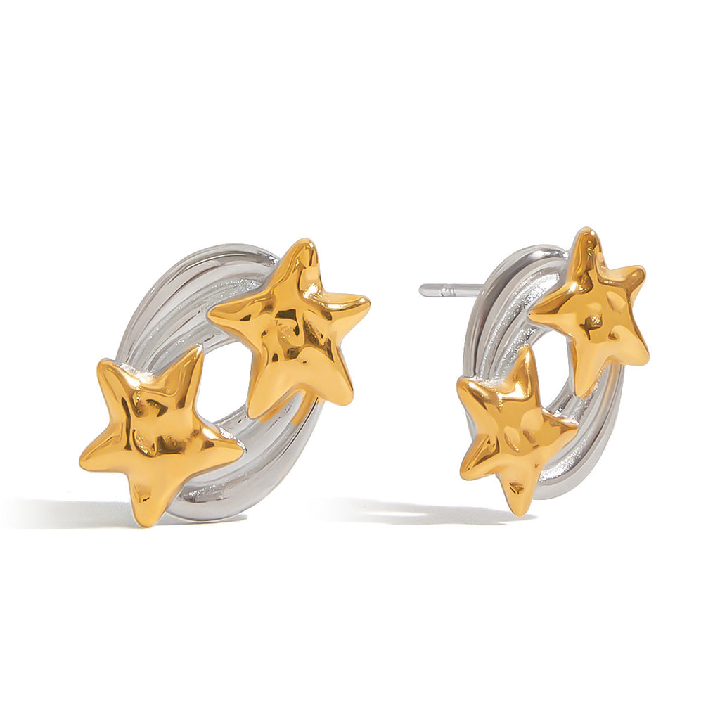 Stainless steel gold and silver color-matched five-pointed star stud earrings