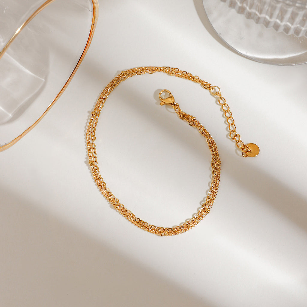 Golden stainless steel beaded chain, O-shaped chain, two-color anklets