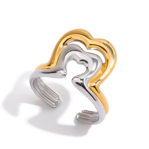 Stainless steel gold and silver color-matched heart-shaped opening ring