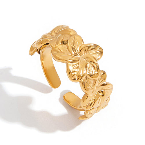 Golden stainless steel flower ring