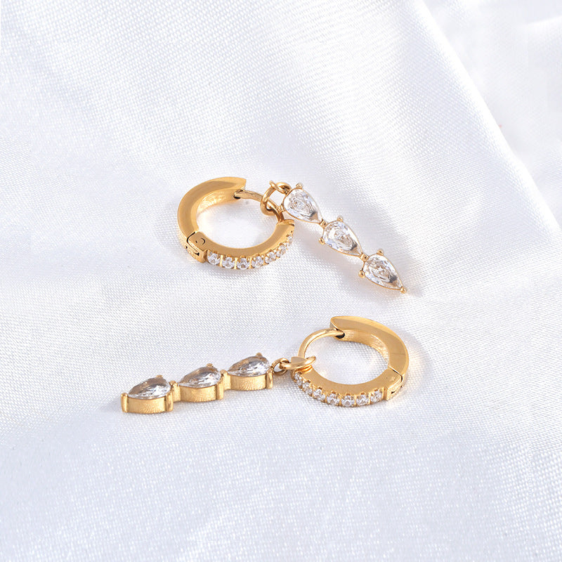 Stainless steel water drop zircon earrings