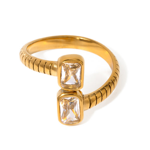 Golden stainless steel zircon open ring