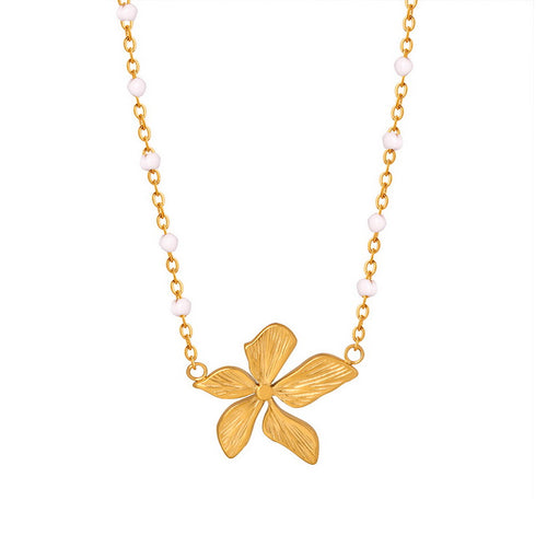 Golden stainless steel gold-plated flower pendant oil drip necklace