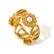 Load image into Gallery viewer, Stainless steel sunflower heart pearl closed ring