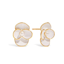 Load image into Gallery viewer, Stainless steel oil-dripping white flower pearl earrings