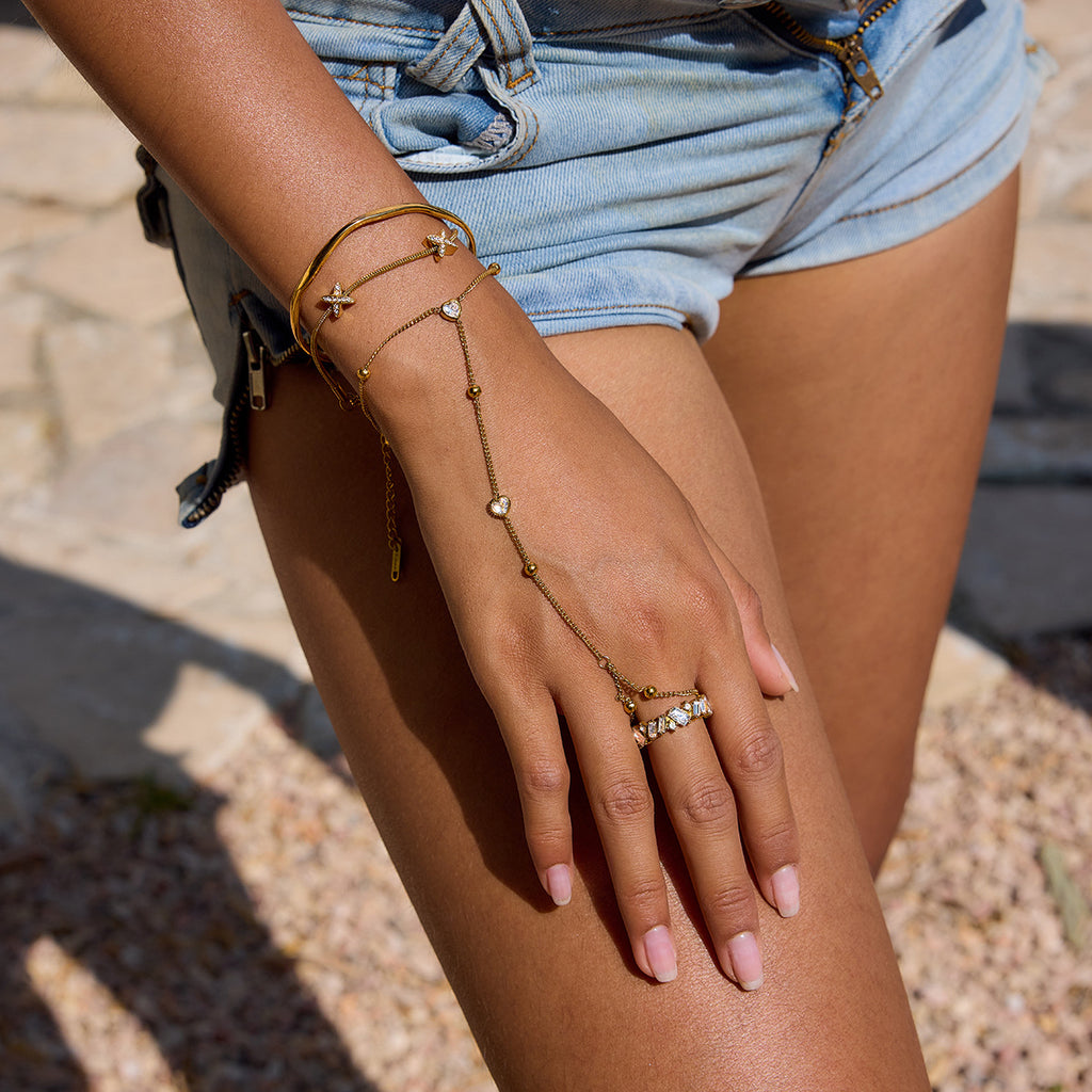 18K gold stainless steel diamond X bracelet