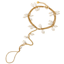 Load image into Gallery viewer, 18K gold stainless steel white lily pearl zircon double toe chain