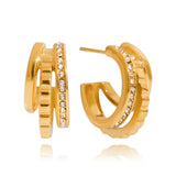 Stainless steel rhinestone C-shaped earrings