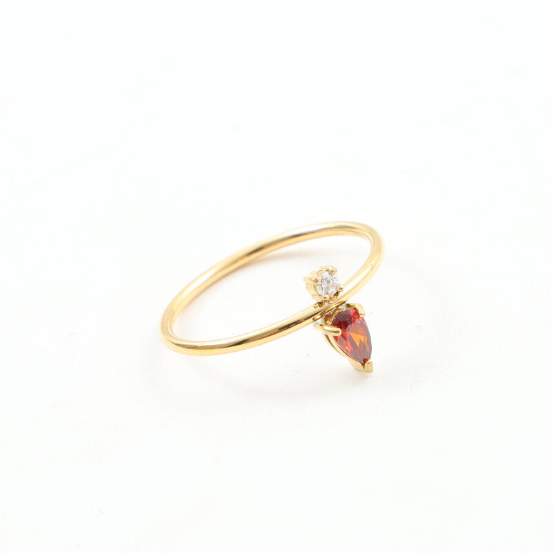 18K gold red zircon white zircon double-piece fine ring