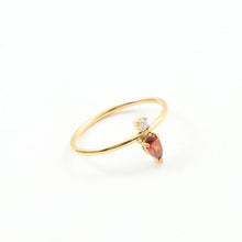 Load image into Gallery viewer, 18K gold red zircon white zircon double-piece fine ring