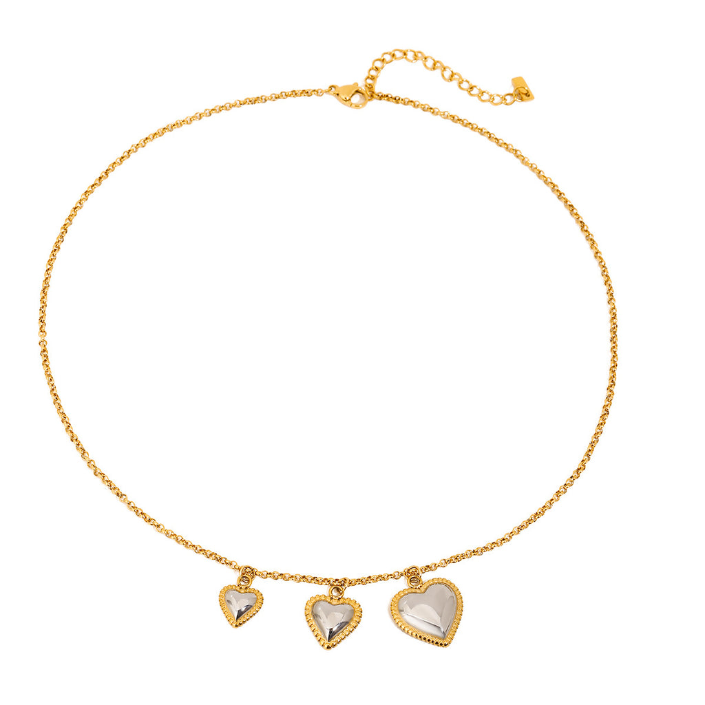 Stainless steel gold and silver color-matched heart-shaped pendant necklace