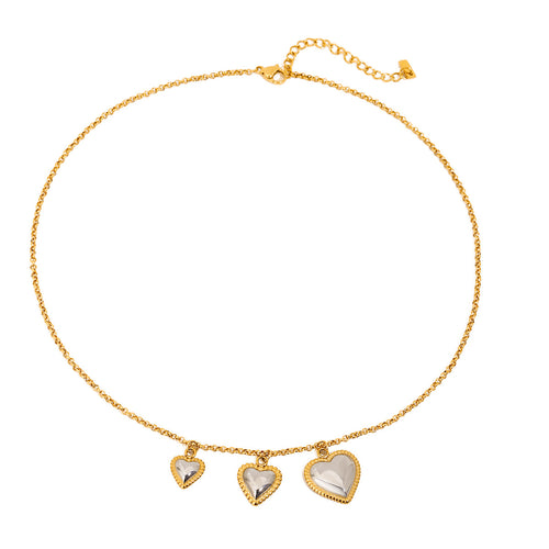 Stainless steel gold and silver color-matched heart-shaped pendant necklace