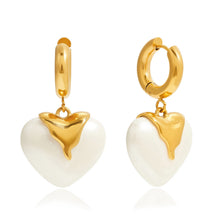 Load image into Gallery viewer, Heart-shaped resin pearl pendant stainless steel earrings