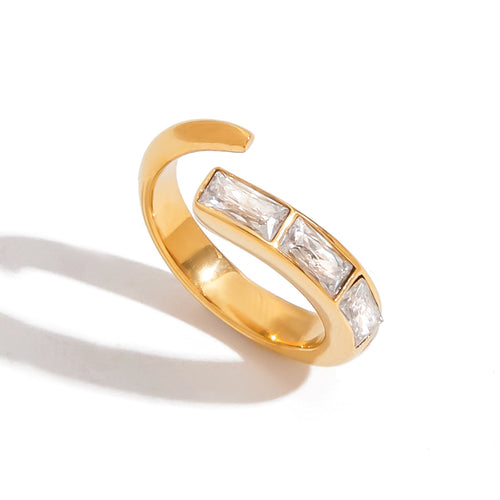 18K gold stainless steel square zircon irregular opening ring