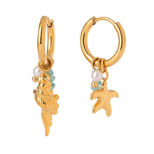 Load image into Gallery viewer, Crushed stone starfish conch pearl pendant earrings