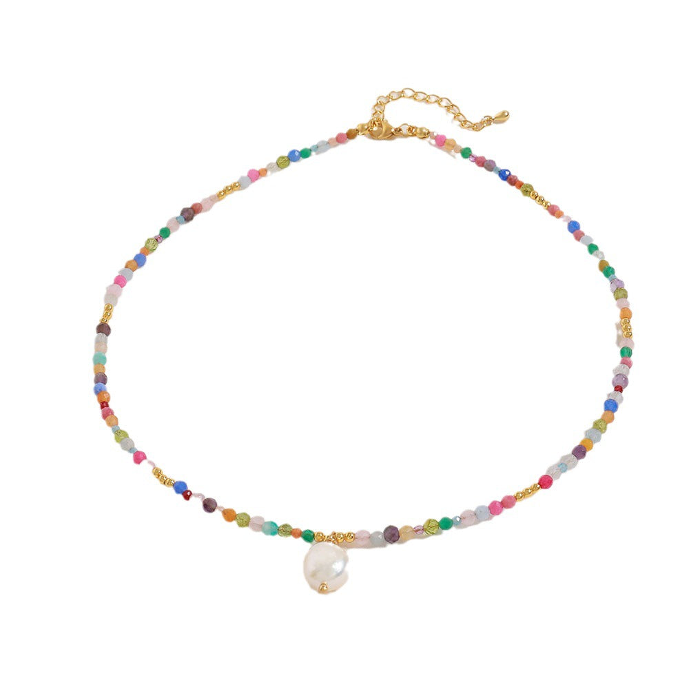 Colored natural zircon pearl pendant handcrafted beaded necklace