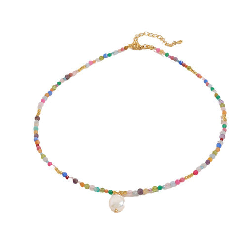 Colored natural zircon pearl pendant handcrafted beaded necklace