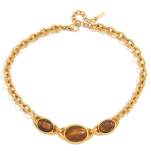 Load image into Gallery viewer, Tiger's eye gold stainless steel necklace