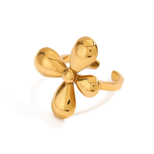 18K gold stainless steel smooth flower four-petal flower opening ring