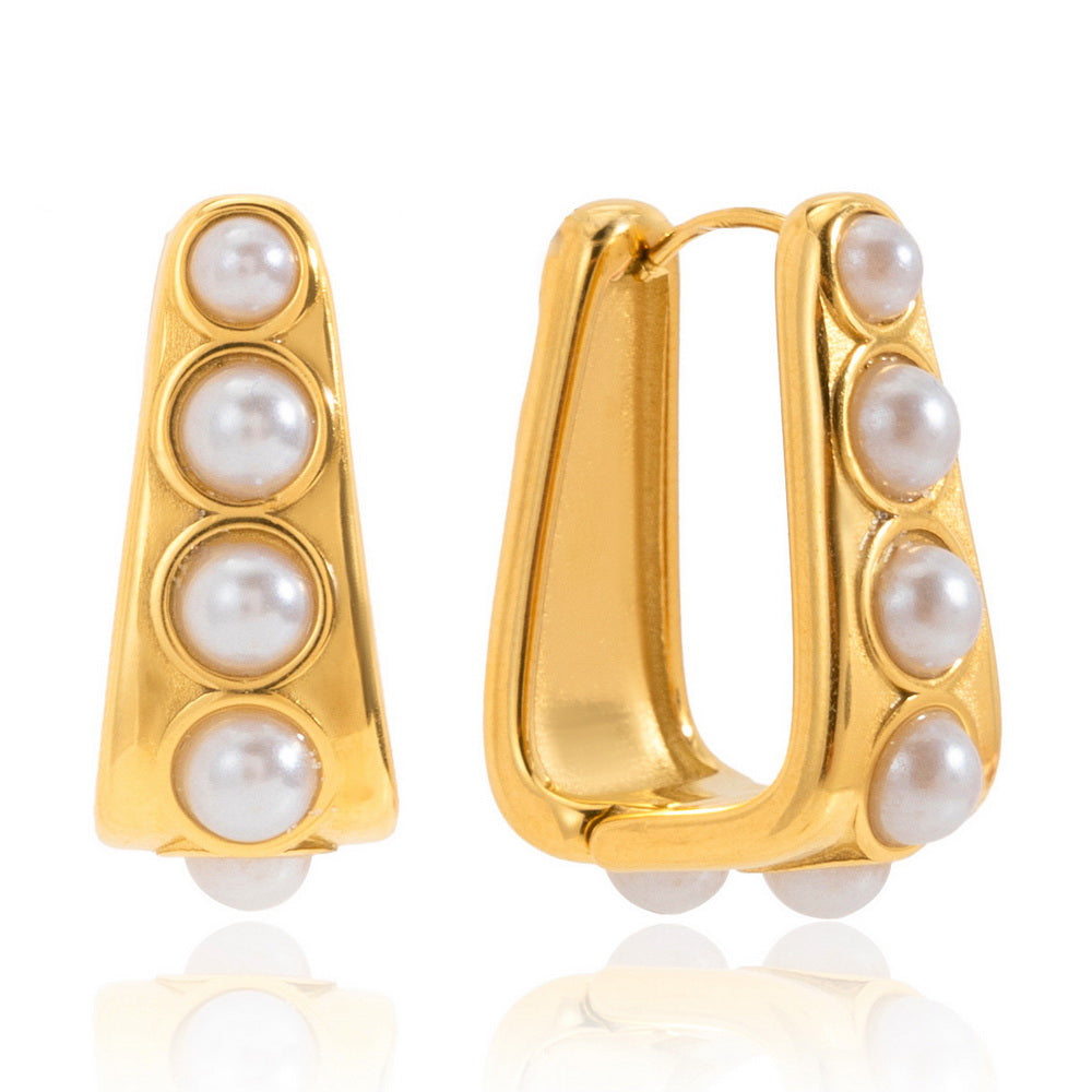 Golden stainless steel pearl earrings