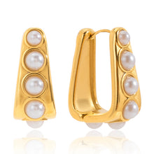 Load image into Gallery viewer, Golden stainless steel pearl earrings