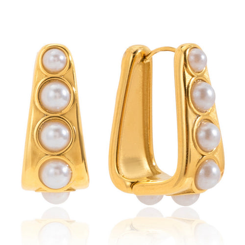 Golden stainless steel pearl earrings