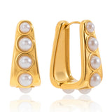Golden stainless steel pearl earrings