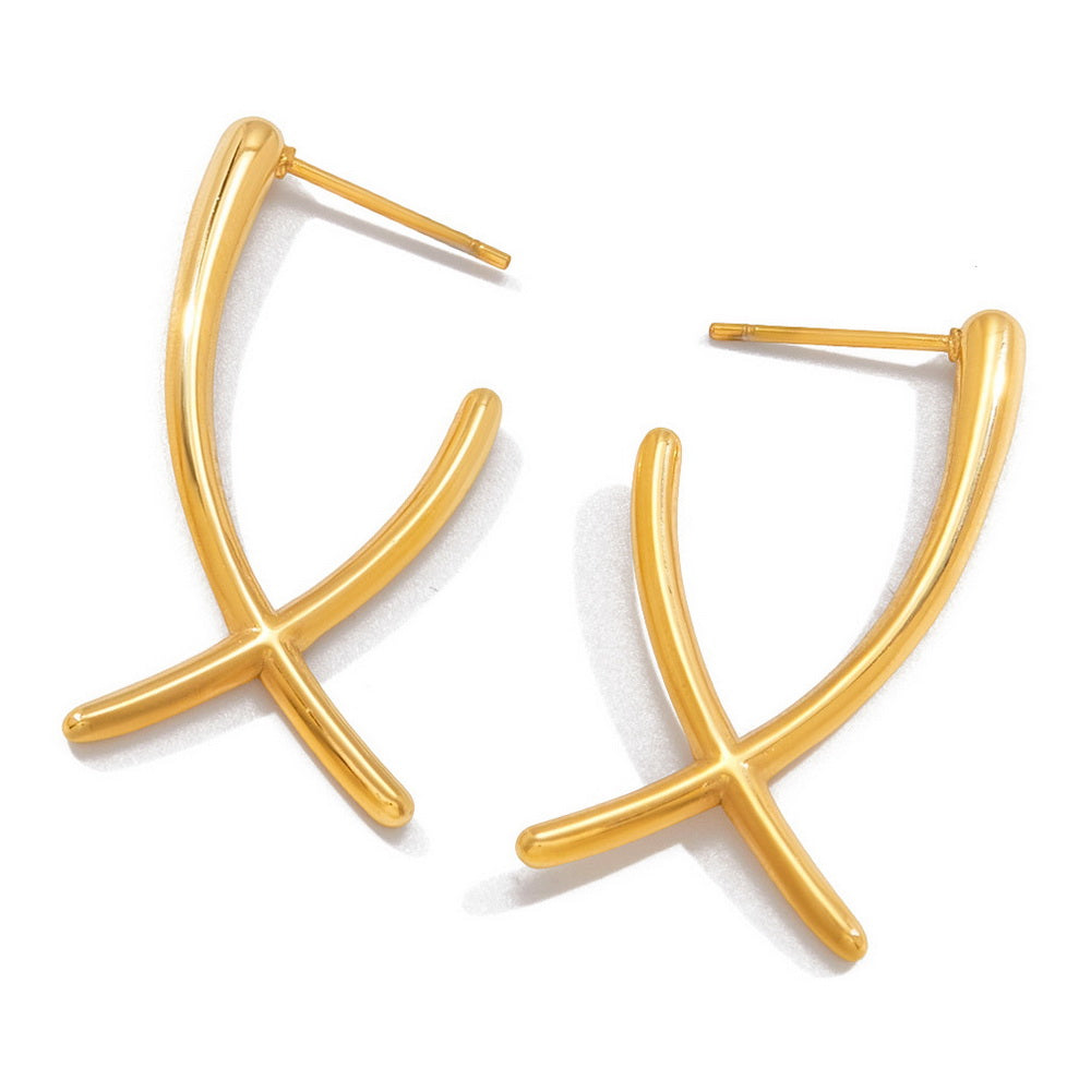 18K gold stainless steel cross-stud earrings
