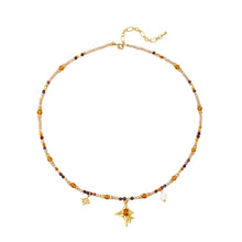 Load image into Gallery viewer, Colored natural stone beaded starburst pendant necklace