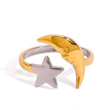 Load image into Gallery viewer, 18K gold multicolored star and moon opening ring