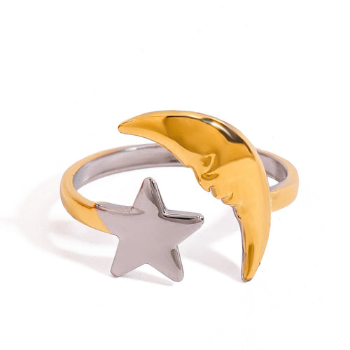 18K gold multicolored star and moon opening ring